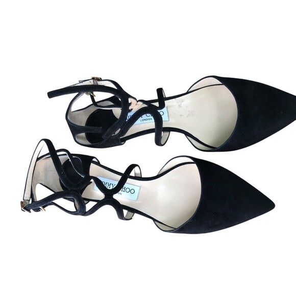 Jimmy Choo Black Suede Ankle Strap Low Heel sz 38 - Picture 4 of 10